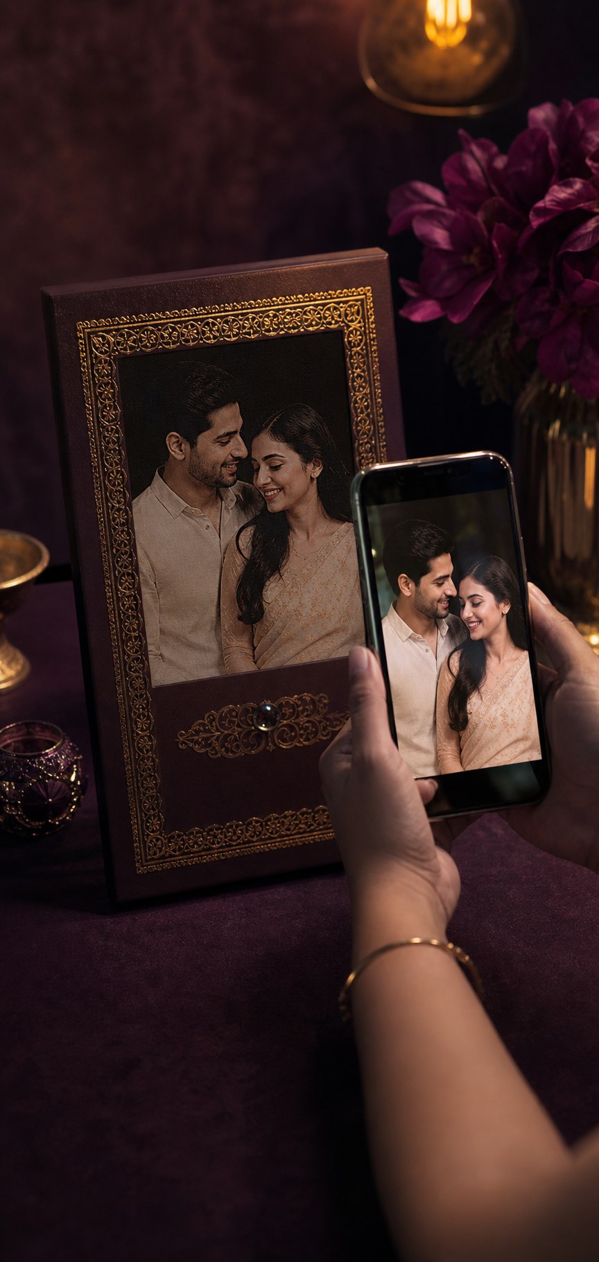A personalized keepsake opening its private memory through a phone camera